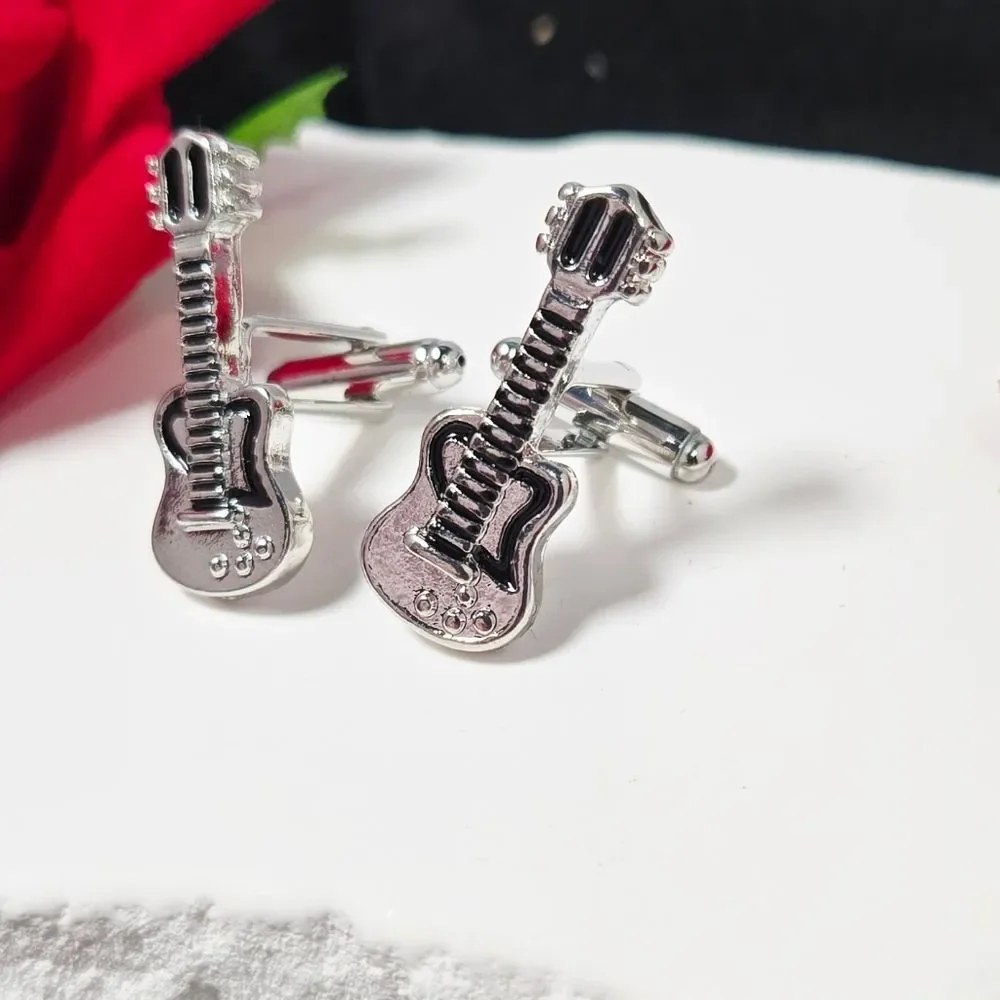 Guitar Cufflinks Silver Musician Tuxedo Prom Wedding Masculine Gift Professional